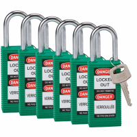 LONG BODY SFTY LOCK, 1.5" KD GREEN 6/PK