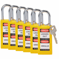 LONG BODY SFTY LOCK, 1.5" KD YELLOW 6/PK