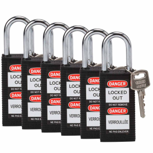 LONG BODY SFTY LOCK, 1.5" KD BLACK 6/PK