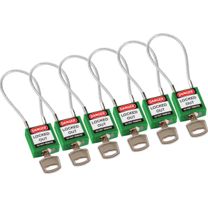 Compact Cable Padlock Green 20cm KA/6PK