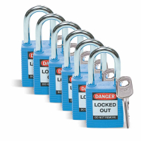 SFTY PADLOCK STEEL 38MM SHA BLUE 6/PAC