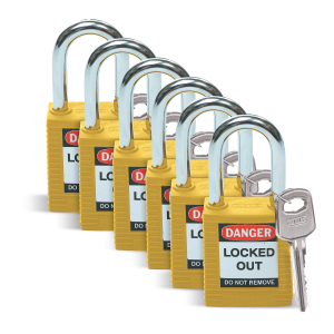 SFTY PADLOCK STEEL 38MM SHA YELLOW 6/PAC