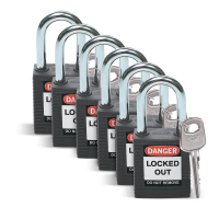 SFTY PADLOCK STEEL 38MM SHA BLACK 6/PAC