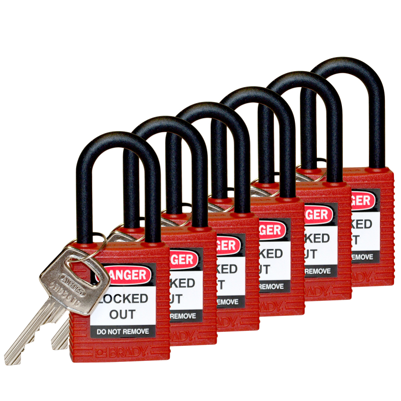 SFTY PADLOCK NYLON 38MM SHA KD RED 6/PAC
