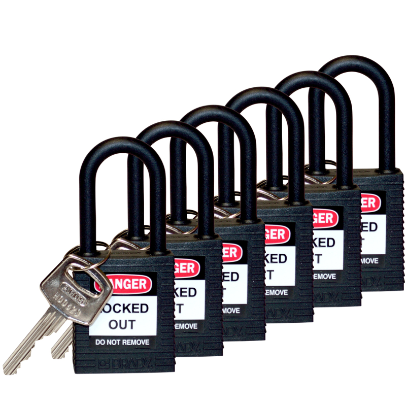 SFTY PADLOCK NYLON 38MM SHA BLACK 6/PAC