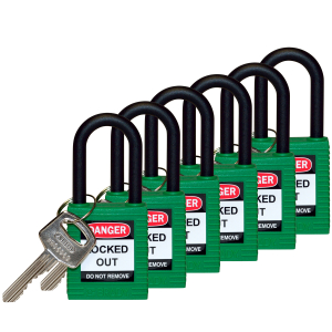 SFTY PADLOCK NYLON 38MM SHA GREEN 6/PAC