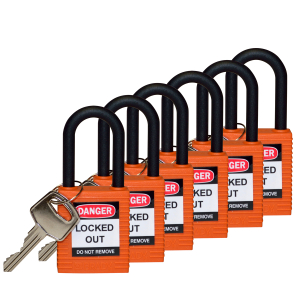 SFTY PADLOCK NYLON 38MM SHA ORANGE 6/PAC