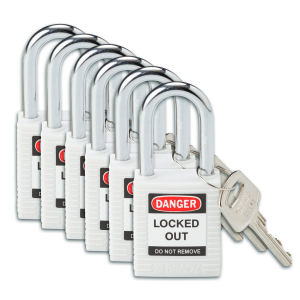 SFTY PADLOCK STEEL 38MM SHA WHITE 6/PAC