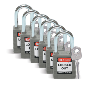 SFTY PADLOCK STEEL 38MM SHA GREY 6/PAC