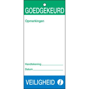 TAG-N- GOEDGEKEURD VEILIGHEID-75X160MM