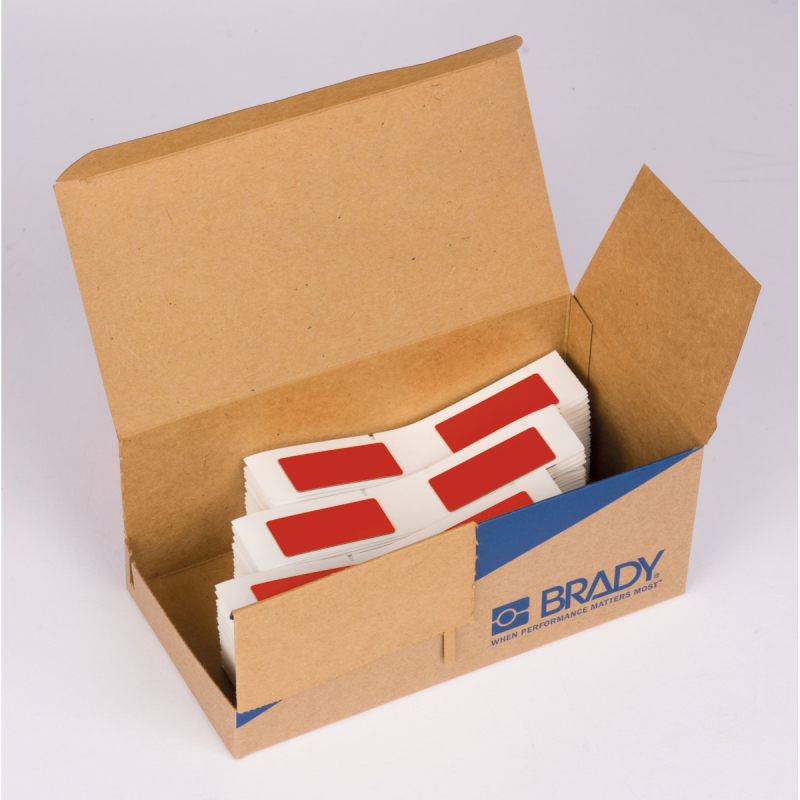 M6-06-7593-RD | Glanzend Rood Polyester gelamineerd met polyethyleen schuim met afmeting: 15,00 mm (B) x 45,00 mm (H)