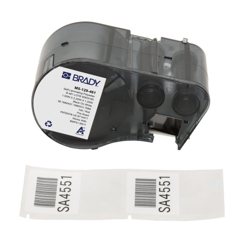 M5-129-461 | Mat Zwart op wit, transparant Zelflaminerend polyester met afmeting: 57,15 mm (B) x 38,10 mm (H)