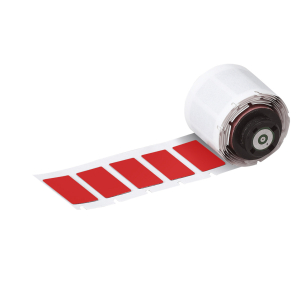 M6-04-7593-RD | Glanzend Rood Polyester gelamineerd met polyethyleen schuim met afmeting: 27,00 mm (B) x 18,00 mm (H)