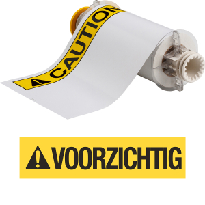 B85-178x254-595-VOORZICHTIG | Glanzend Zwart, geel op wit Vinyl met afmeting: 178,00 mm (B) x 254,00 mm (H)