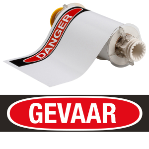 B85-178x254-595-GEVAAR | Glanzend Rood op Wit Vinyl met afmeting: 178,00 mm (B) x 254,00 mm (H)