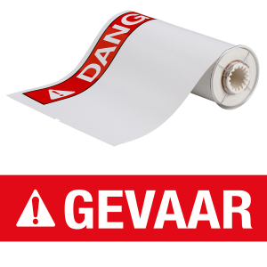 B85-254x356-7569-AN-GEVAAR | Glanzend Rood op Wit Vinyl met afmeting: 355,60 mm (B) x 254,00 mm (H)