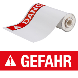 B85-254x356-7569-AN-GEFAHR | Glanzend Rood op Wit Vinyl met afmeting: 355,60 mm (B) x 254,00 mm (H)