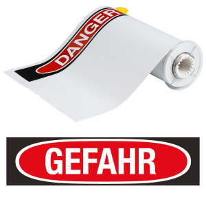 B85-254x356-7569-OS-GEFAHR | Glanzend Zwart & Rood op Wit Vinyl met afmeting: 355,60 mm (B) x 254,00 mm (H)