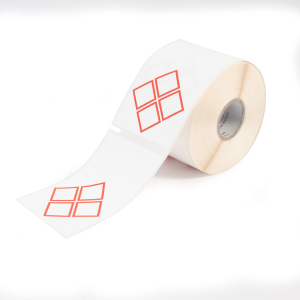 THTCLP-S-L4B-7594-0.4-SC | Glanzend Rood op Wit Polypropyleen met afmeting: 55,00 mm (B) x 85,00 mm (H)