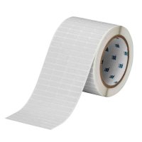 THT-1-438-10 | Mat Zilver Fraudebestendig, gemetalliseerd polyester met afmeting: 19,05 mm (B) x 6,35 mm (H)