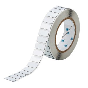 THTEP-02-7593-WT | Glanzend Wit Polyester gelamineerd met polyethyleen schuim met afmeting: 27,00 mm (B) x 12,45 mm (H)