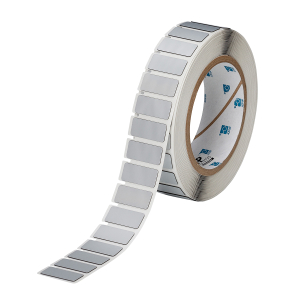 THTEP-01-7593-SV | Glanzend Zilver Polyester gelamineerd met polyethyleen schuim met afmeting: 27,00 mm (B) x 7,95 mm (H)